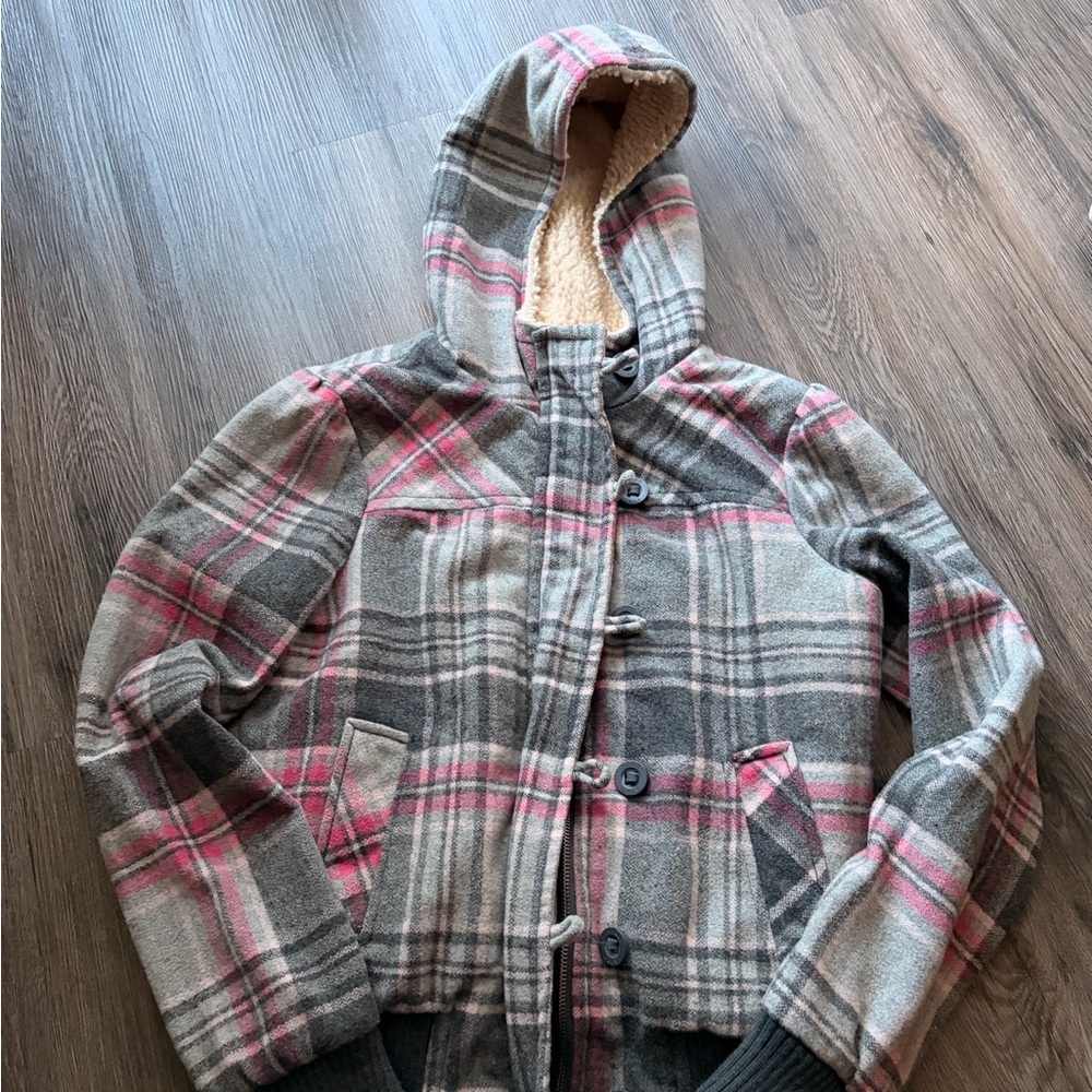 Aeropostale Y2K Pink and Gray Plaid Jacket
